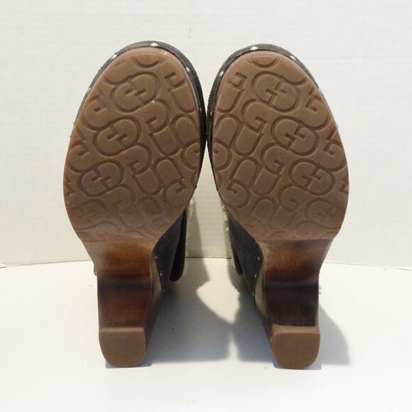 UGG Australia Brown Leather 3204 Boots Booties Sz 6 Sheepskin Fold Down Heels - Picture 8 of 9